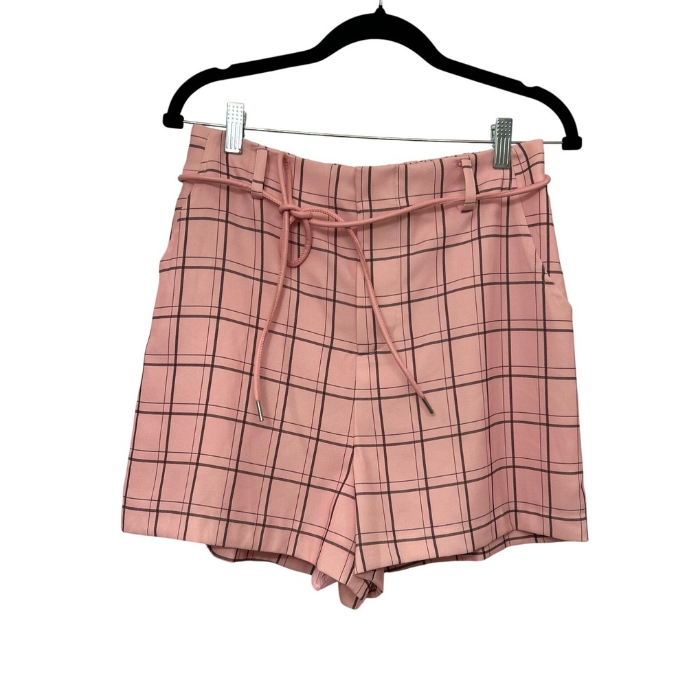 Mare Mare x Anthropologie Pink Plaid Belted Shorts Sz M NWOT High Waist Lined